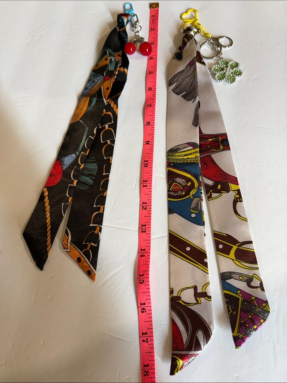 Silk Twilly Scarf Keychain Accessory - Black & Cream